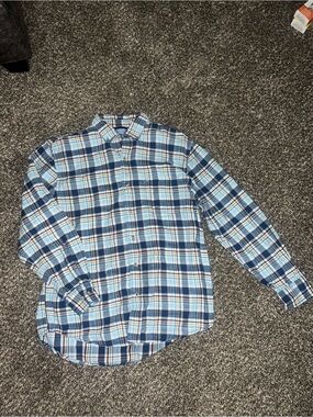 Izod Men's Light and Navy Blue Plaid Button-Down Shirt